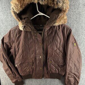 Belstaff Gold Label Waxed Jacket Fur Hood Trim Size 44 Brown Italy Pockets Adult